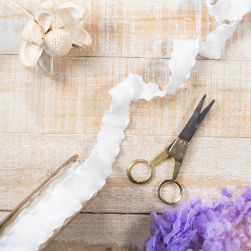White ruffled organza ribbon, decorative ribbon, 25mm wide, 10m long | Floristik24.ie