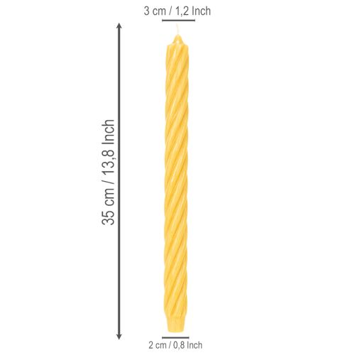 Rustic Twist Candles, Tall Taper Candles, Solid Yellow, 350/28mm, 4 Pieces | Floristik24.ie