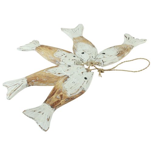 Product Rustic wooden fish hanger with 5 fish white natural 15cm