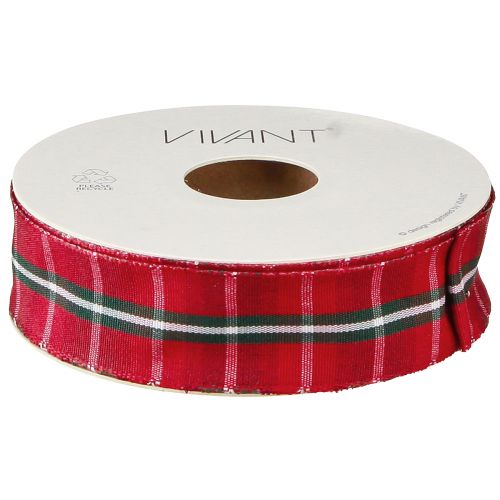 Product Rustic check ribbon in red for festive decorations Width 25mm Long 15m