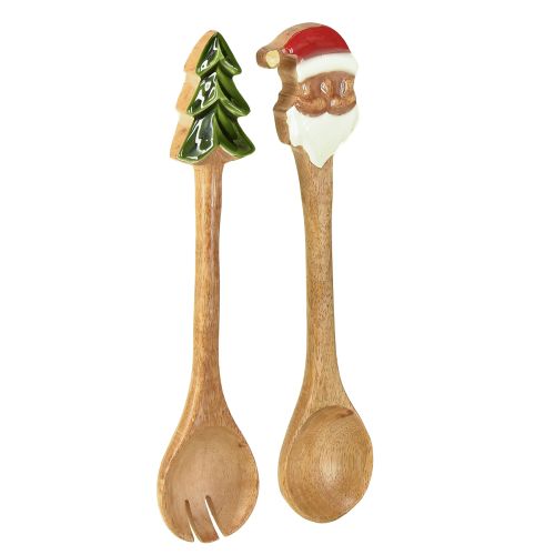 Floristik24 Salad servers wooden cutlery for Christmas 28cm set of 2