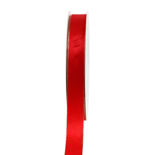 Product Satin ribbon red with gold edge 15mm 40m