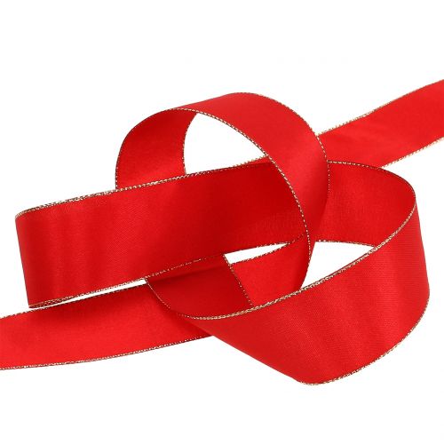 Product Satin ribbon red with gold edge 15mm 40m