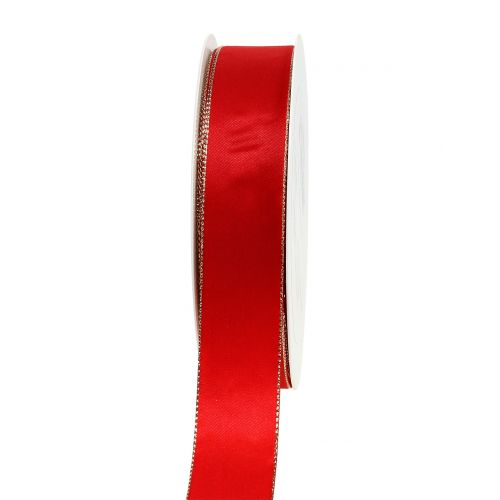Product Satin ribbon red with gold edge 25mm 40m
