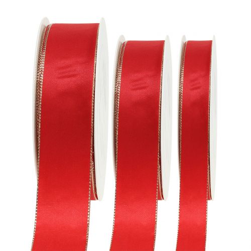 Floristik24 Satin ribbon red with gold edge 40m