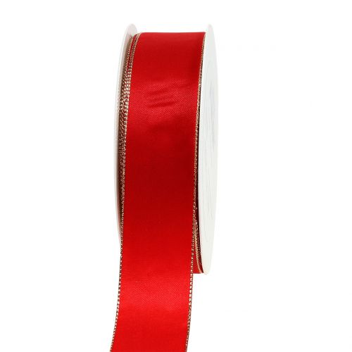 Satin ribbon red with gold edge 40mm 40m