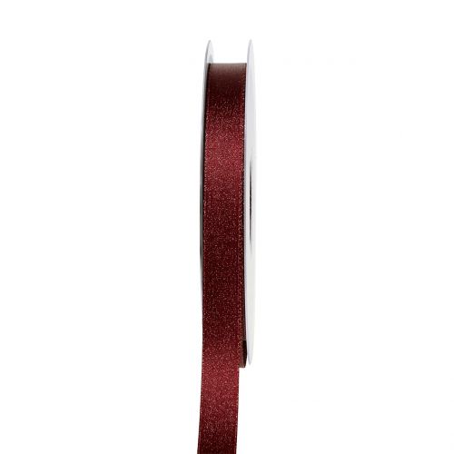 Satin ribbon with mica dark red 10mm 20m