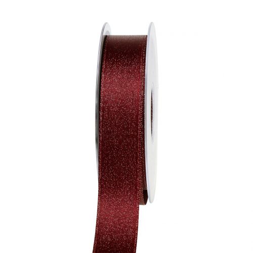 Satin ribbon with glitter dark red 25mm 20m