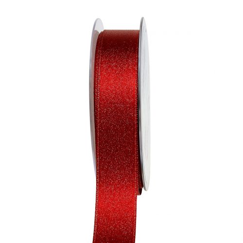 Satin ribbon with glitter red 25mm 20m
