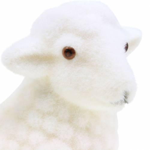 Product Easter decoration lamb lying flocked white H15cm
