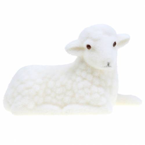 Floristik24 Easter decoration lamb lying flocked white H15cm