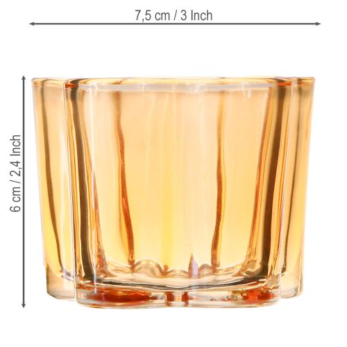 Product Glass Bowl Tealight holder Flower Orange Ø7.5cm H6cm 6pcs
