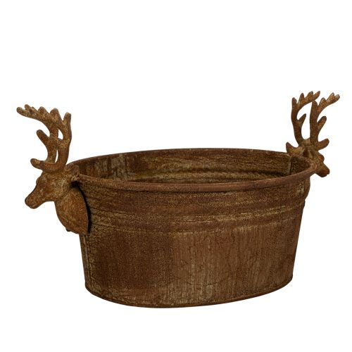 Decorative bowl, reindeer head, oval, rust-colored, rustic, 41cm