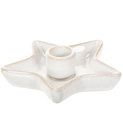 Ceramic star candle holder, white, for taper candles, 12cm, 2 pieces