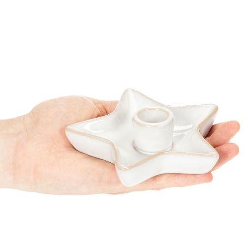 Ceramic star candle holder, white, for taper candles, 12cm, 2 pieces | Floristik24.ie