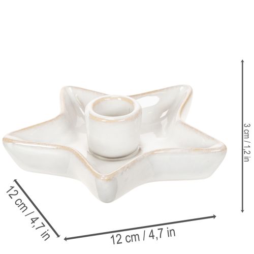 Ceramic star candle holder, white, for taper candles, 12cm, 2 pieces | Floristik24.ie