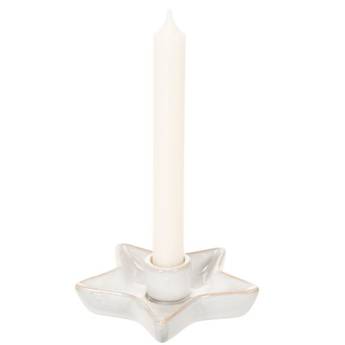 Ceramic star candle holder, white, for taper candles, 12cm, 2 pieces | Floristik24.ie