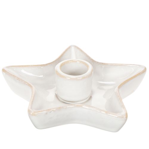 Ceramic star candle holder, white, for taper candles, 12cm, 2 pieces | Floristik24.ie