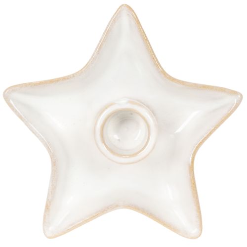 Ceramic star candle holder, white, for taper candles, 12cm, 2 pieces | Floristik24.ie