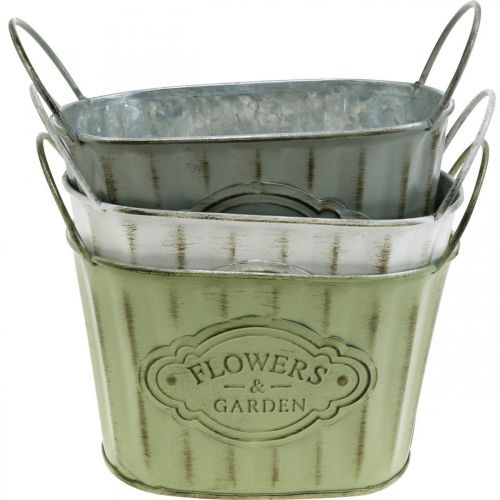 Floristik24 Flower pot made of metal plant bowl with handles green, white, gray L24cm H14.5cm 3pcs