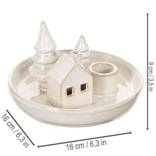 Decorative ceramic candle holder with house and trees, 16 cm | Floristik24.ie