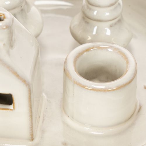 Decorative ceramic candle holder with house and trees, 16 cm | Floristik24.ie