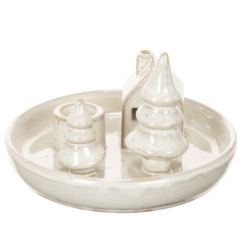 Decorative ceramic candle holder with house and trees, 16 cm | Floristik24.ie