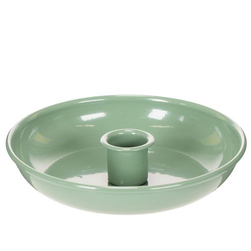 Green metal candlestick, decorative, for taper candles, 13cm