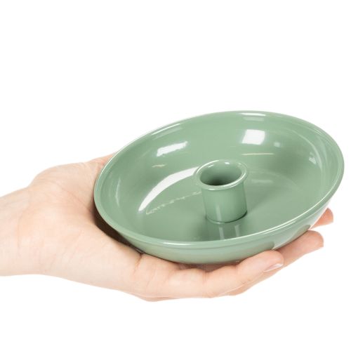 Green metal candlestick, decorative, for taper candles, 13cm | Floristik24.ie