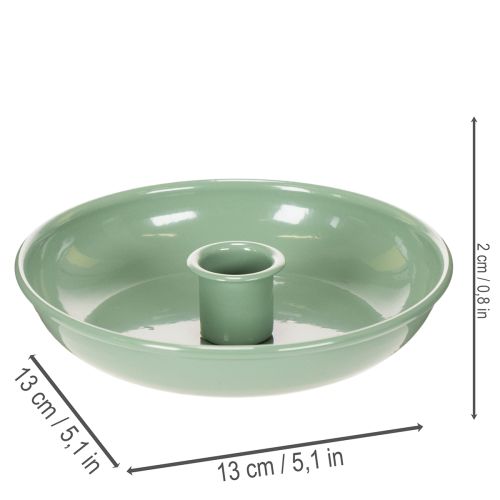 Green metal candlestick, decorative, for taper candles, 13cm | Floristik24.ie