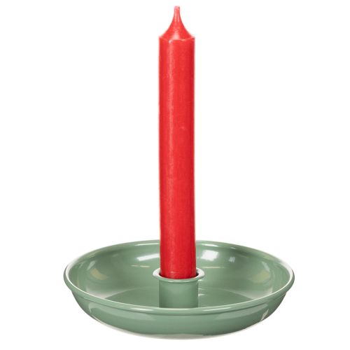 Green metal candlestick, decorative, for taper candles, 13cm | Floristik24.ie