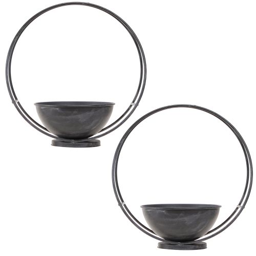 Floristik24 Bowl with foot decorative ring metal anthracite H29cm 2pcs