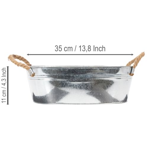 Oval bowl 35cm x 21.5cm H11.5cm, glossy zinc | Floristik24.ie