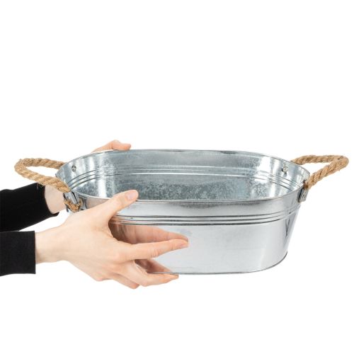 Oval bowl 35cm x 21.5cm H11.5cm, glossy zinc | Floristik24.ie