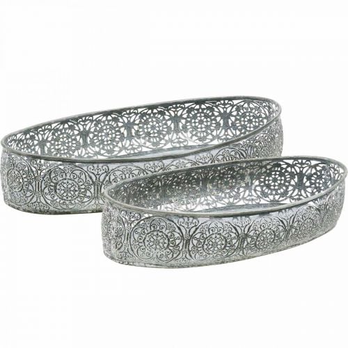 Decorative bowl metal pattern gray oval L36cm/33.5cm set of 2