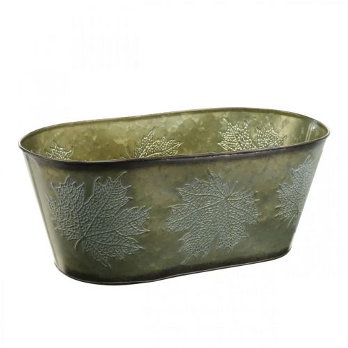 Floristik24 Planter bowl for autumn, metal decoration with leaf decoration green L38cm H15cm