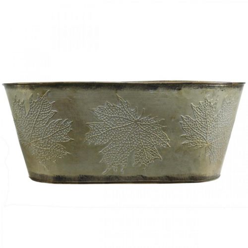 Product Autumn pot, plant bowl with leaves, metal decoration Golden L38cm H15cm