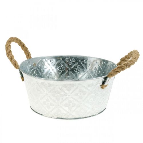 Decorative bowl silver with handles metal plant bowl plant pot Ø21cm | Floristik24.ie