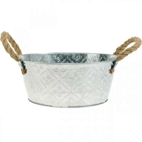 Decorative bowl silver with handles metal plant bowl plant pot Ø21cm | Floristik24.ie
