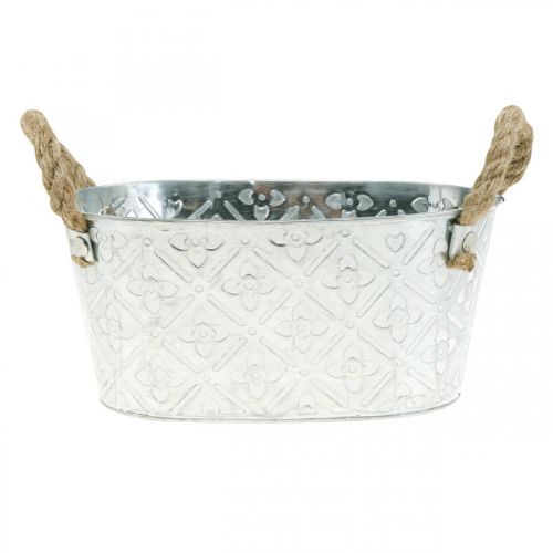 Floristik24 Decorative bowl oval silver with handles metal plant bowl 22.5×13.5cm