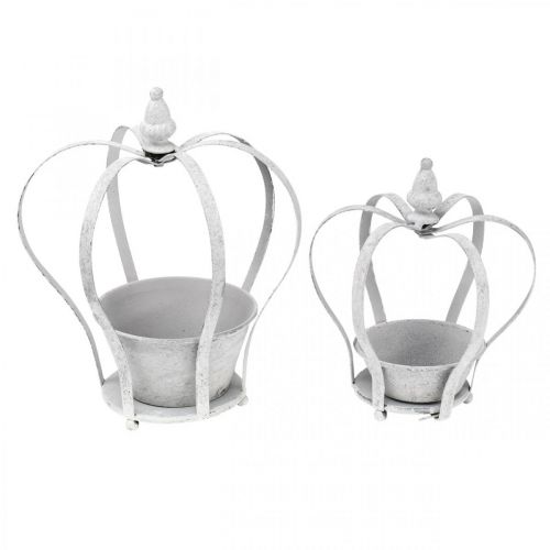 Floristik24 Decorative crown for planting, shabby chic, metal crown, garden decoration white washed, set of 2