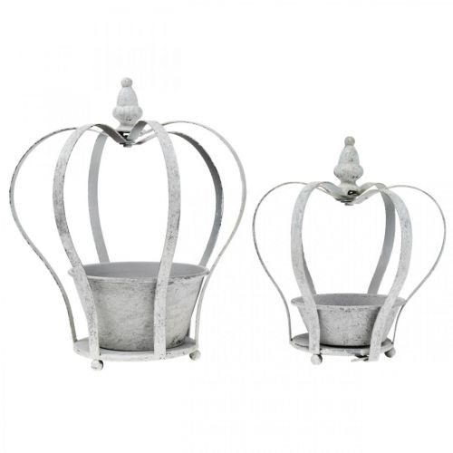 Floristik24 Decorative crown for planting, shabby chic, metal crown, garden decoration white washed, set of 2