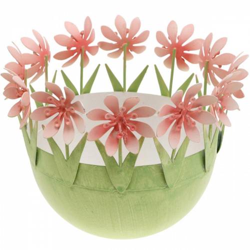 Plant bowl, spring decoration, metal bowl with flower decoration, Easter basket