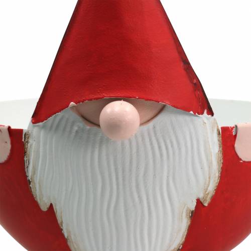 Floristik24 Decorative bowl gnome red, white metal Ø14cm H16cm Santa Claus bowl