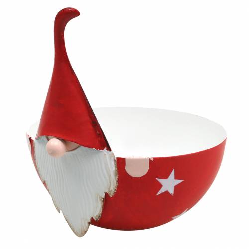 Decorative bowl gnome red, white metal Ø14cm H16cm Santa Claus bowl