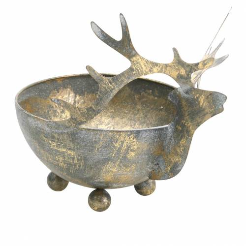 Floristik24 Bowl with reindeer head golden antique look metal Ø14cm