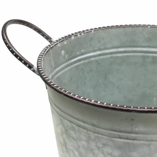 Floristik24 Zinc bowl with handles gray, brown and white washed Ø31cm H21cm