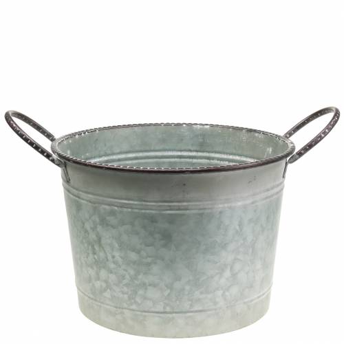 Floristik24 Zinc bowl with handles gray, brown and white washed Ø31cm H21cm