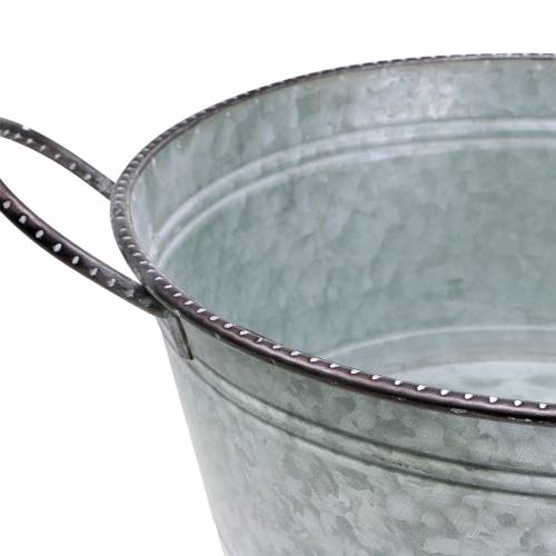 Floristik24 Zinc bowl with handles grey, brown washed white Ø38cm H17cm