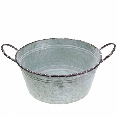 Floristik24 Zinc bowl with handles grey, brown washed white Ø38cm H17cm